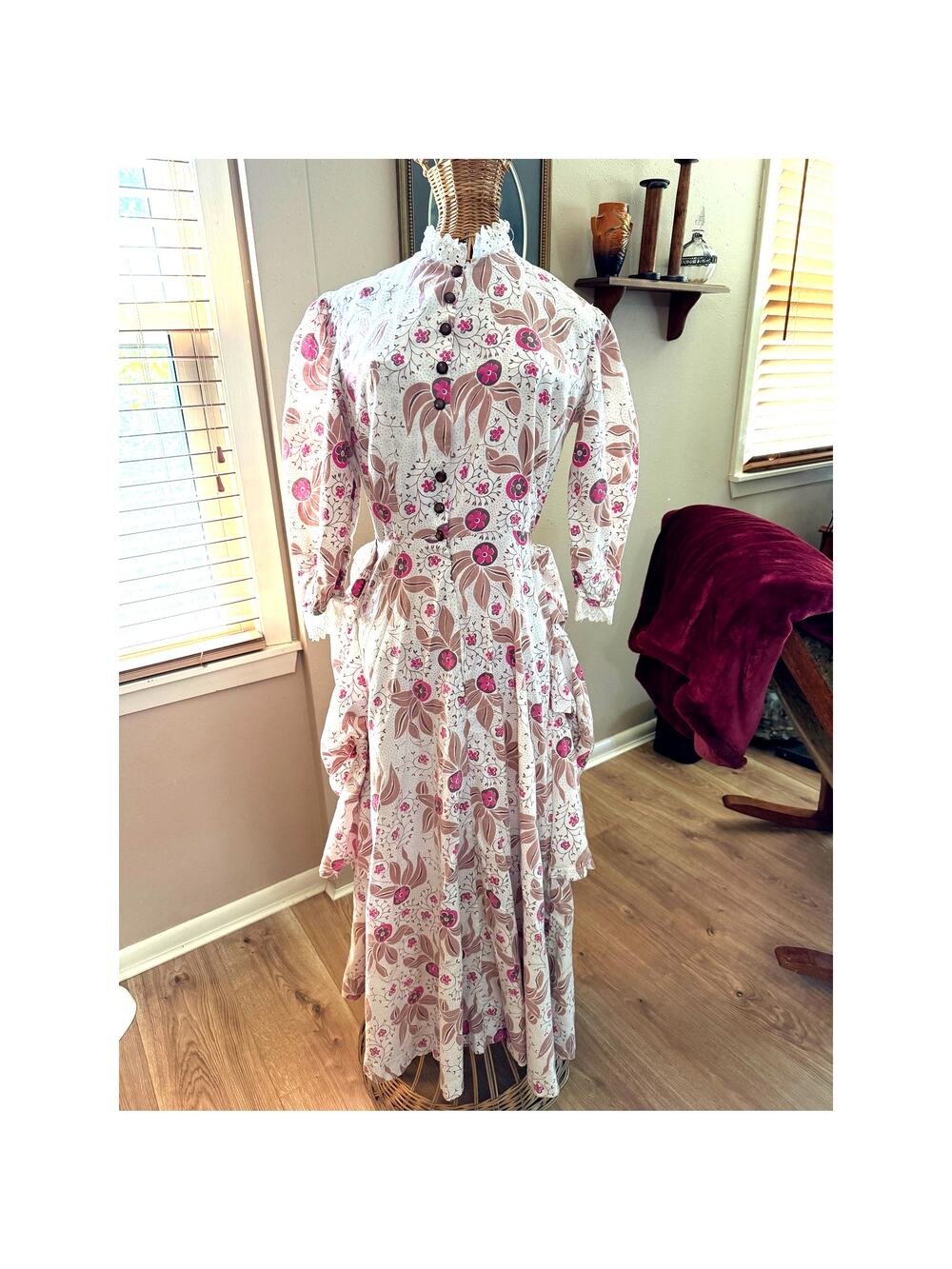 Original Bustle Dress No Hoop or Cage 1880's - 1930's Cotton Handmade